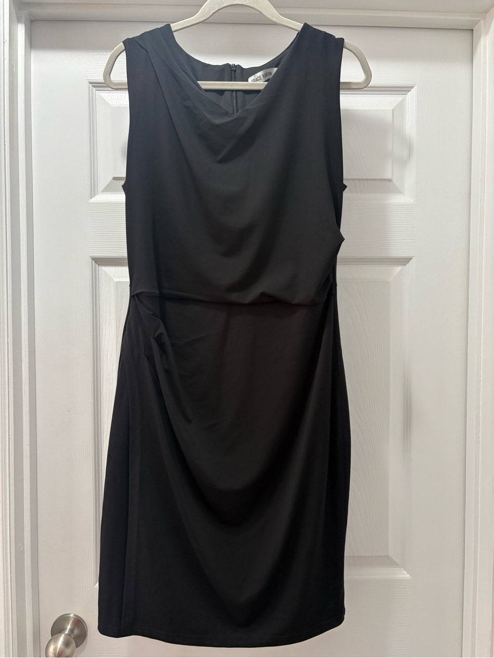 Grace Karin Black Drape Neck Sleeveless Sheath Dress